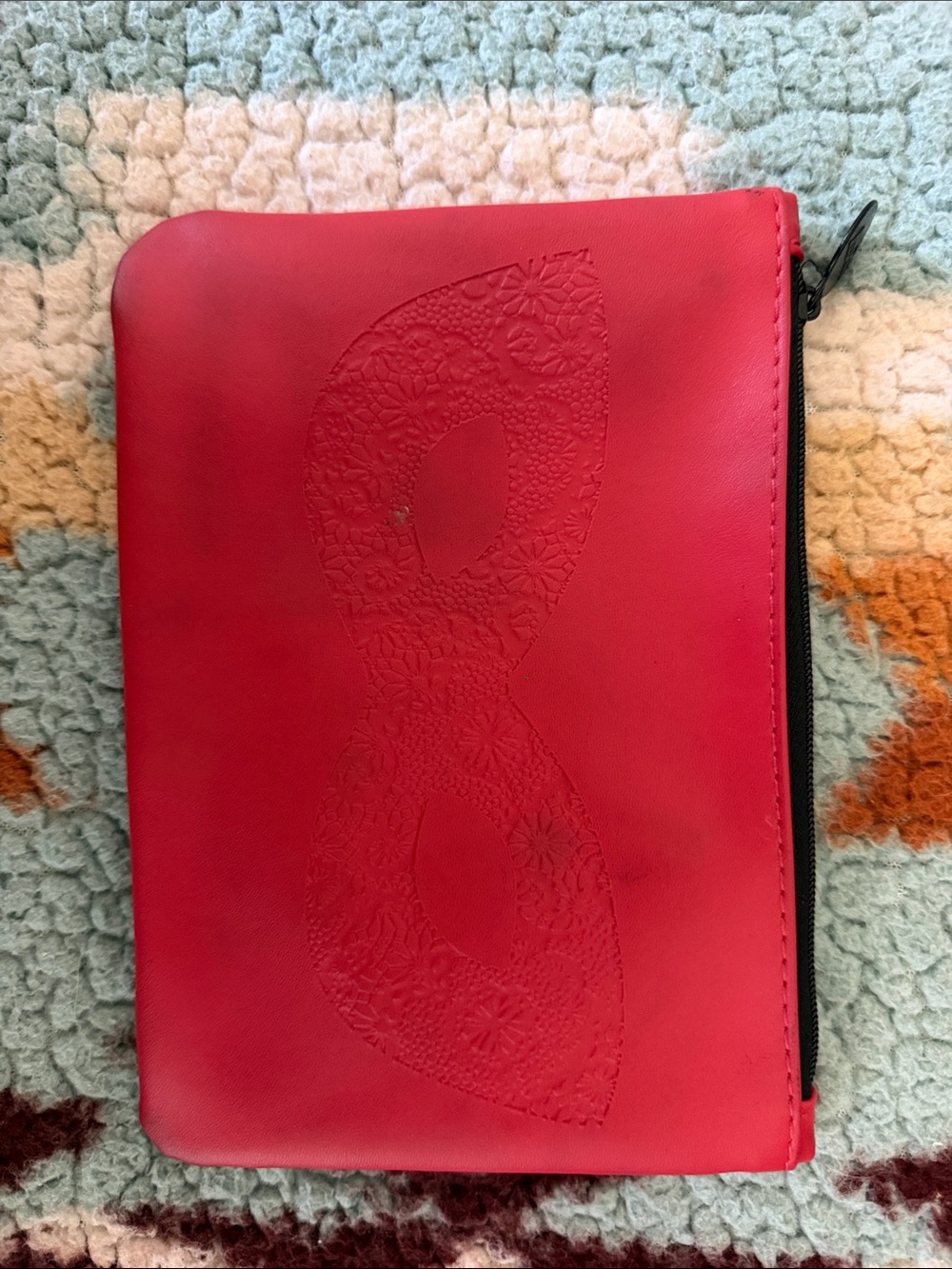 ipsy Red Embossed Mask Cosmetic Pouch